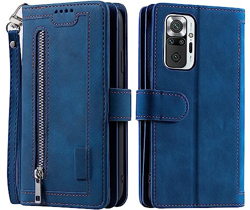 VEEMOS Handyhülle für Xiaomi Redmi Note 10 Pro hülle Klappbar Handytasche Schutzhülle Klapphülle mit Ständer Kartenfach Handy Tasche Book Flip Case Cover - Blau