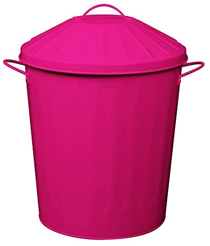 simpa 40L Colourful Vintage Style Metal Tapered Dustbins & Lids - Pink 46cm (H) x 32.5cm (Dia)