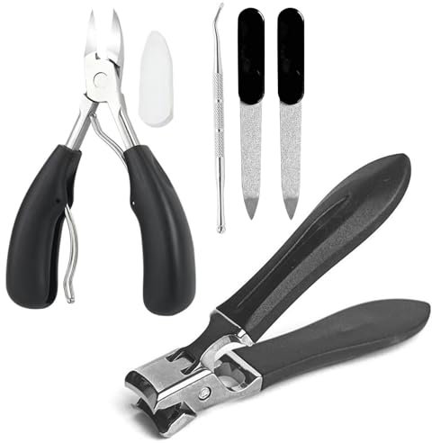 5 Pièces Coupe Ongle Set avec Lime à Ongles, Pince à Peaux Mortes et Cure-ongles pour Ongles Épais,Robuste Coupe-ongles pour Femmes, Hommes et Seniors,Pince à Ongles pour Pédicure et Manucure