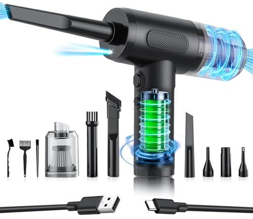 NVKHG Souffleur Air Comprimé, Dépoussiérants Puissants Électrique Aspirateur, 3 Vitesses Mini Jet d'Air Comprimé 110000 RPM, Rechargeable Batterie 9000mAh, pour Nettoyer les Claviers,PC