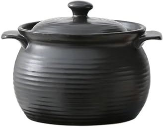 Cazuela de plato redondo de cerámica/olla de barro/olla de barro/utensilios de cocina de cerámica con tapa resistente al calor (Size : 6L, Color : Black)