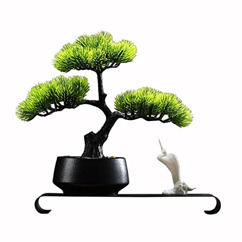 Künstliche Bonsai Künstliche Pflanzen, künstlicher Bonsai, Kiefernnadel, Zypresse, künstliche Pflanzen, weißer Kranich, unteres Regal, Keramik-Topfornamente, künstlicher Bonsai for drinnen und draußen