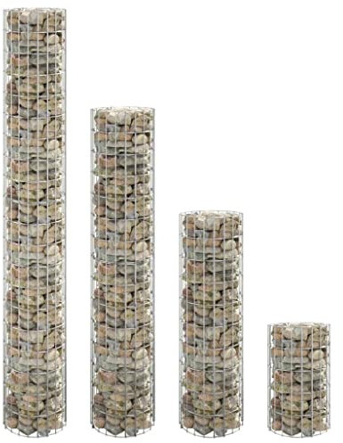 Hovothy Lot de 4 parterres surélevés en gabions ronds - Mur de gabion - Panier à gabions - Parterre de plantes - Mur de jardin - Argenté - 30 x 50/100/150/200 cm - Acier galvanisé
