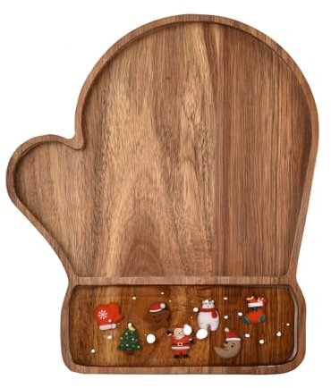 Guowall Weihnachts-Holztablett, Akazienholz und Epoxidharz, Serviertablett für Weihnachtssnacks, Tischdeko oder zum Basteln (Weihnachts-Handschuhe)