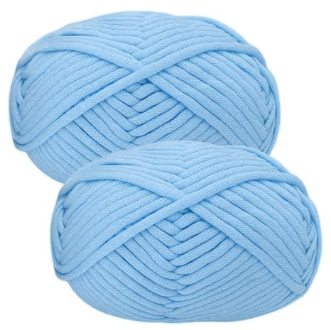 Filato spesso per uncinetto, filato di cotone spesso per uncinetto, 2 x 50 g, filato per principianti, filato Amigurumi, facile da uncinetto, colore azzurro