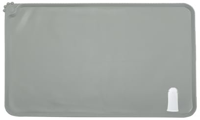 Tapis de gamelle pour chien et chat, en silicone imperméable et antidérapant, pour gamelle d'eau, tapis d'alimentation 47 x 30 cm, gris, avec brosse à dents en silicone