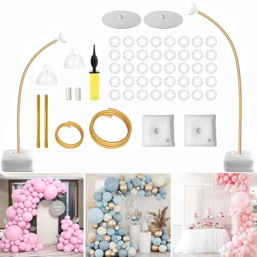 Ballonbogen Kit, 2.5M & 1.5M Halbbogen Ballonbogen Gestell, Freie Biegung Ballonständer für Boden Geeignet für Geburtstag, Hochzeit, Graduation Party, Jubiläum, Gold