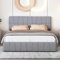 DIYHOM Polsterbett 180x200 cm mit Höhenverstellbarem Kopfteil, Doppelbett mit 4 Schubladen aus Metal, Boxspringbett Jugendbett Stauraumbett mit Lattenrost, Samtstoff Grau