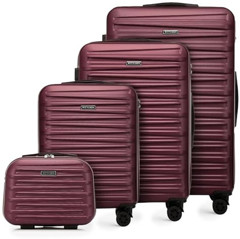 WITTCHEN Skyspeed Line Reisekoffer 4er Koffer-Set Rollkoffer Trolley Handgepäck Gepäck Reisekofferset mit Kosmetikkoffer Hartschalenkoffer ABS Kombinationsschloss Maroon Lufthansa/Eurowings