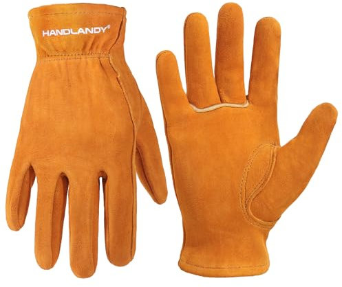 HANDLANDY Kids Genuine Leather Work Gloves for ages 3-11, Children Gardening Gloves for Boys, Girls (Small (for age 2-4), Orange)