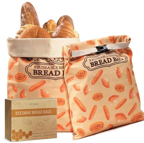 2 Pack Beeswax Bread Bags for Sourdough Homemade Bread, XL Natural Cotton Sourdough Reusable Beeswax Bread Storage Bag, Keep Fresh and Upgrade Large Capacity Portable