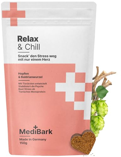 MediBark Relax & Chill – Hundeleckerli mit Baldrian & Passionsblume – Natürliches Beruhigungsmittel für Hunde – Mit Vitamin-B-Komplex – Hunde Leckerlis gegen Stress & Angst – 225 Stück