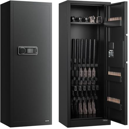 VEVOR Armoire à 6-8 Fusils, Coffre-Fort pour Armes à Feu 2 Façons de Verrouillage par Clavier Numérique et Clés, avec 3 Emplacements pour Munitions et 2 Supports Réglables, Assemblage Requis
