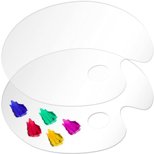 YANJINGSHE 2-Pack Clear Acrylic Paint Palette, 15x25cm Oval Non-Stick Artist Palette for Mixing Acrylics & Oils, Studio & Outdoor Painting
