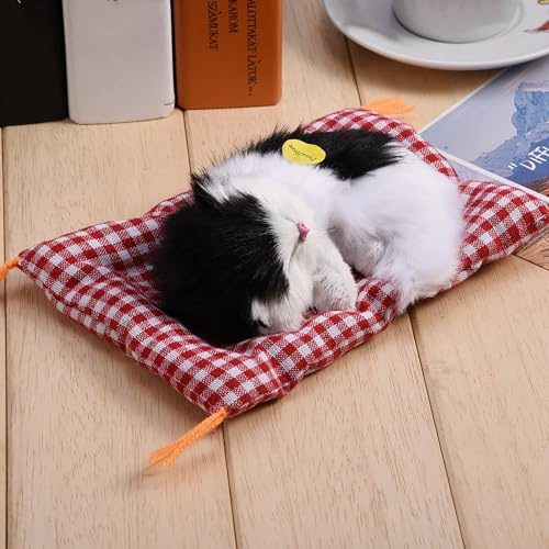 Akozon Schlafende Simulation Katze Plüsch Sound Ornamente Gefüllte Puppe Heimdekoration Schwarz Weiß (Schwarz-weiße Nickerchen machende Katze)