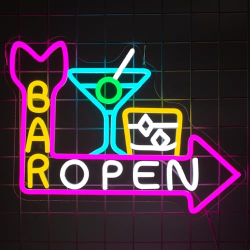 YSUIEC Bar Open Neon Sign, Dimmables Neon Lights For Wall Decor, Drinks Led Light Up Signs for Bar Bedroom Man Cave Club Birthday Party Decoration Gifts