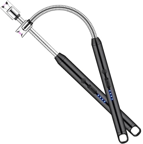 Lot de 2 briquets électriques rechargeables USB, coupe-vent, sans flamme, à arc plasma longue portée pour bougies parfumées, barbecue, cuisinière, camping