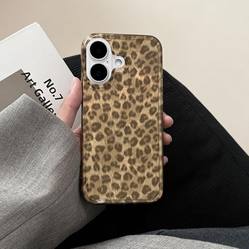 Reownest Kompatibel mit iPhone 17 Hülle, Niedliches Gepard Leopard Muster im Retro-Design, Weiche Glitzer Bling TPU Stoßfeste Schutzhülle Bumper Ästhetische Handyhülle – Braun