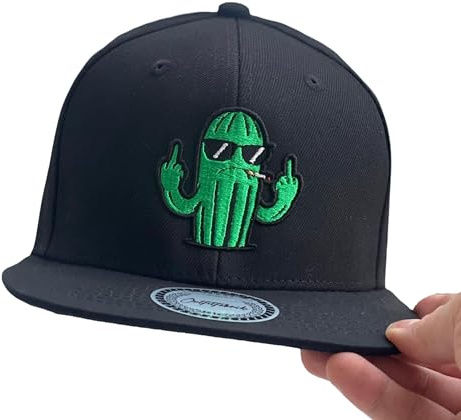 Outfitfabrik Snapback Cap „Kaktus“ in schwarz, 3D-Stick, Unisex, verstellbar an der Rückseite