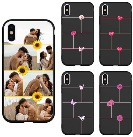 Photos Case Compatible with Apple iPhone X/XS - Custom Multi Pictures Collage Image Phone Cover, Personalised Shockproof Protective Silicone, Slim Premium Rubber Case Unique Gift, Black