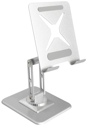 Soporte Tablet Mesa Ajustable en Altura, Soporte para Tablet Plegable con Giro 360°, Diseño Ventilado de Acero al Carbono y Antideslizante, Compatible con iPad y Dispositivos 4.7-13 Pulgadas (silver)