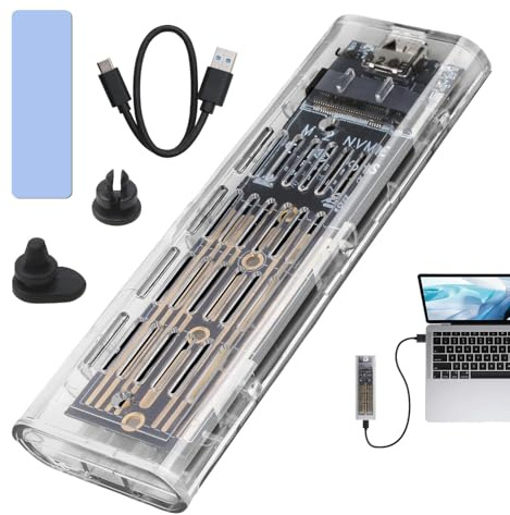 Boîtier SSD M2 Nvme Lecteur Disque Dur Externe NVMe USB-C Adaptateur M.2 Externe USB 3.1 Enclosure Haute Vitesse Tool-Free Boîtier Disque pour PCIe M-Key 2230/2242/2260/2280 SSD