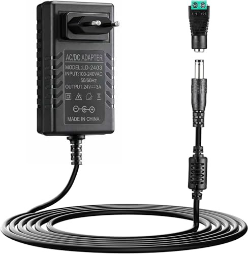 Adaptador de fuente de alimentación de 24 V, 3 A, fuente de alimentación CC 24 V, 3000 mA, 72 W AC a CC, transformador de 100 – 240 V CA a CC 24 V, fuente de alimentación para tiras LED de 24 V
