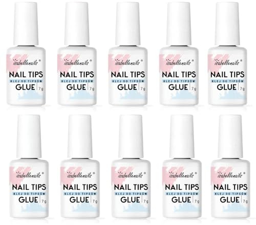10 Stück Nagelkleber für Tips mit Pinsel 7 g – extra stark, transparent, schnell trocknend – für Press-On Tips & Nail Art