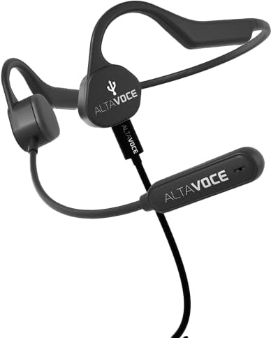 Alta Voce Alta Vibes Pro USB Bone Conduction Headphones with Microphone, 2 USB-C Cable, USB Adapter and Earplugs, Professional Use (Grey, Standard)