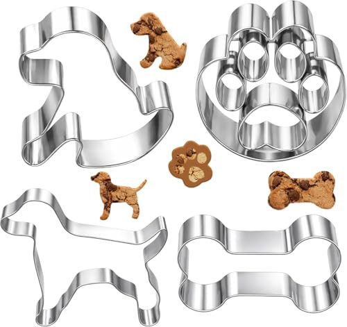 ikBrtaiay 4 Stück Keksausstecher Hund, Ausstechform dackel, Ausstecher Hund und Knochen, Plätzchen Ausstecher Edelstahl, Cookie Cutter, Niedliche Plätzchenausstecher zum Backen & Basteln