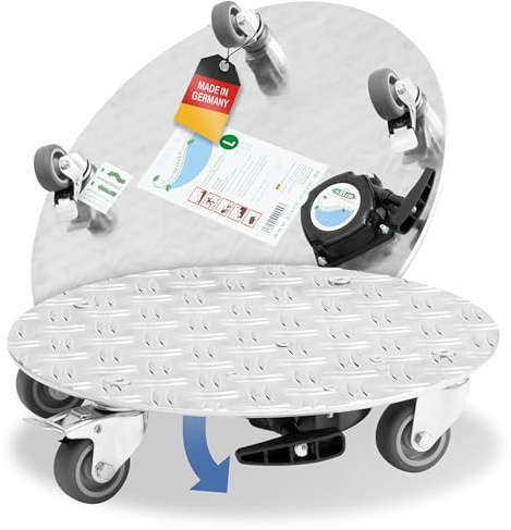 PlantMOVER Pflanzenroller mit Seilzug - 150kg Tragkraft 48cm rund - mit robusten Rollen - aus Aluminium-Riffelblech für besten Grip - Rollbrett für Pflanzen - Einfach ziehen Made in Germany