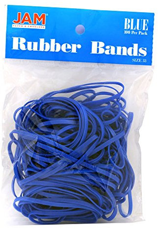JAM PAPER Colourful Rubber Bands - #33 Size - Blue Rubberbands - 100/Pack