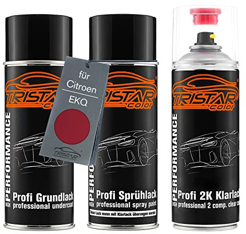 TRISTARcolor Peinture voiture Kit bombes de peinture 2K pour Citroen EKQ Rouge Lucifer Nacre/Luzifer Rot Metallic Peinture de fond peinture de base vernis clair 2 composants aérosol