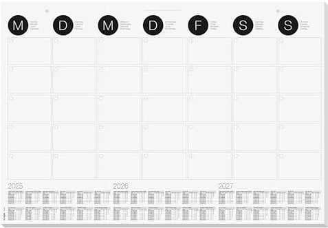 SIGEL HO550 Papier-Schreibunterlage, ca. DIN A2 - extra groß, Wandkalender mit aktuellem 3-Jahres-Kalendarium und Monatsübersicht, 12 Blatt, vegan, aus nachhaltigem Papier
