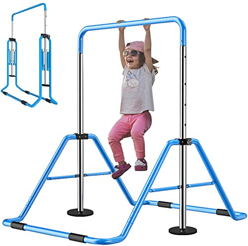 Slsy Barras de Gimnasia para niños, Barras de Entrenamiento KIP para el hogar, Barras horizontales Plegables con Altura Ajustable, Barra de práctica de Gimnasia para niños, niñas, niños (Azul Pro)