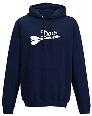Jimmys Textilfactory Hoodie Darts Pfeil Dartboard Sport Zielscheibe darten 10 Farben Herren XS - 5XL Steeldarts Bullseye Hobby Verein Dartsclub Kneipe Geschenk-Idee, Größe:L, Farbe:Navy - Logo Weiss
