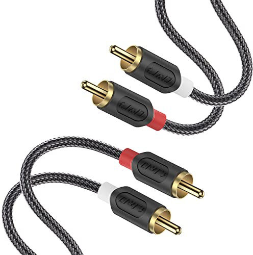 J&D Câble Audio Stéréo RCA 2,7 m - 2 RCA Mâle à Mâle pour Système Hi-Fi, Amplificateur, Home Cinéma, Lecteur Blu-Ray - Plaqué Or et Tressé en Nylon [Série Audiowave]
