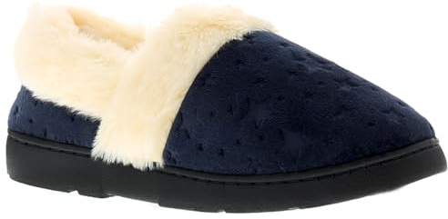 Strollers Galaxy Full Womens Moccasin Slippers - Blue. Warm Fluffy Slippers Women, Winter Slippers Women with Star Pattern and Faux Fir Lining