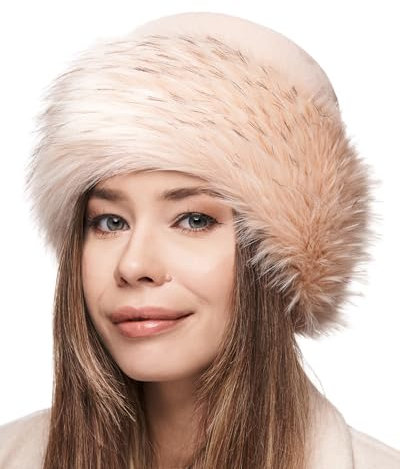 Futrzane Classic Mütze mit Fellrand - Pelzmütze Damen - Fell Pelz Russenmütze (S, Beige - Elfenbein Classic)