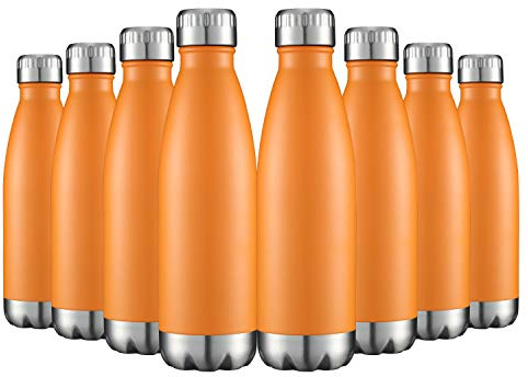 HASLE OUTFITTERS 17oz Stainless Steel Water Bottles Bulk, Vacuum Insulated Water Bottles Double Walled Powder Coated Reusable Metal Sports Water Bottles Keep Drinks Hot and Cold, Orange, 8Packs
