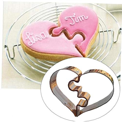 AMOYER 2 pièces en Forme de Coeur Cutter Puzzle Moule Emporte Moule de Cuisson en Acier Inoxydable pour Noël de fête d'anniversaire de Mariage