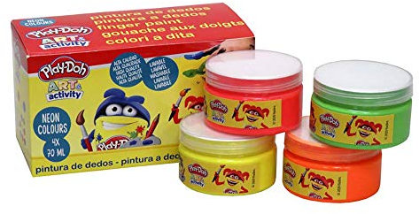 Play Doh, Pinturas de Dedos Fluorescente Jumbo 4 Botes 70 ml, Material Escolar para Colorear (CyP Brands)