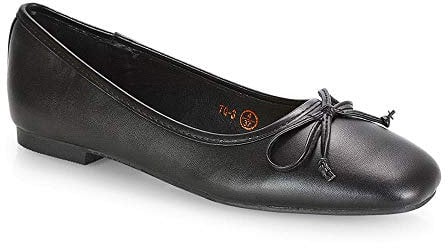 Womens Bow Tie Ballerinas Square Toe Ballet Ladies Flats Slipper Pumps Dolly Shoes Size 3-8 Black Synthetic Leather