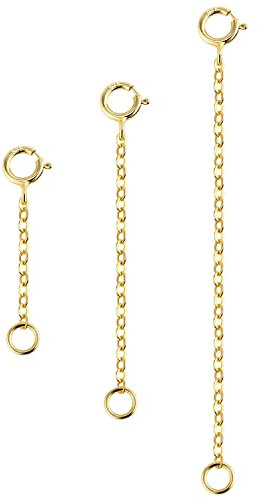 3Pcs Necklace Extender Gold Plated Sterling Silver Chain Extenders for Necklaces Anklet Bracelet Extension 1 2 3 Inch (Gold)