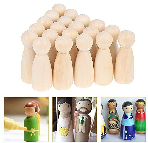 20 Pieces Unfinished Wood Peg Dolls 65 * 23MM Wooden Tiny Doll Wood Peg Dolls Unfinished People Nature Shapes for Kids Painting,Craft Art Projects, Halloween Decoration Woodden Stake Doll