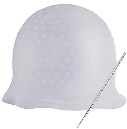 Highlight Haar Kappe Strähnchenhaube Wiederverwendbar Salon Friseurkappe mit Metall Haken Nadel Silikon, Weiß