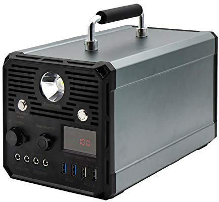 SSCYHT Accumulatore Energia Portatile 1000W Pacco Batteria al Litio 100AH Pannello Solare 4 Porte USB 4 Porte DC Presa AC Presa Accendisigari Luci LED Esterno Emergenza