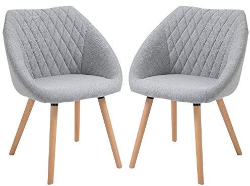 HOMCOM 2er-Set Esszimmerstühle Skandinavisches Design - Verjüngte Beine Buchenholz - Sitzfläche Rückenlehne ergonomische Armlehnen Leinen Grau