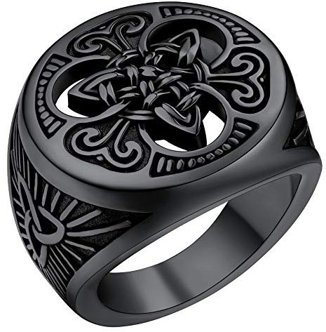 FaithHeart Vintag Retro Fingerring Damen Mädchen Irischer Triquetra Siegelring Schwarz Keltischer Knot Accessoires Partnerring Freundschaftsring für Valentinstag Geburtstag