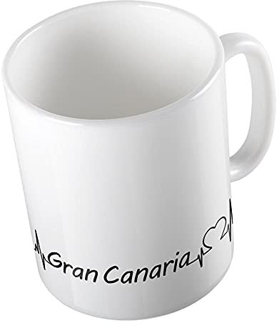 Hellweg Druckerei Huuraa Kaffeetasse Gran Canaria Herzschlag Puls Musik Kaffeebecher bedruckte 330ml Keramik Tasse als Geschenk